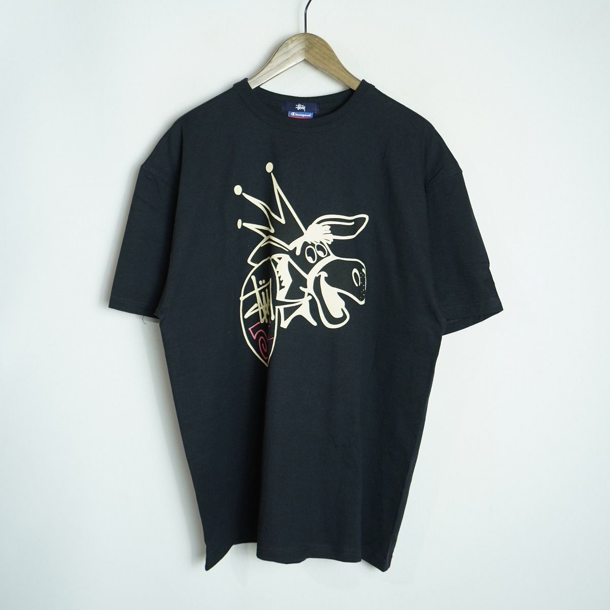 希少 STUSSY ステューシー x NIIGATA CHAPT 5TH ANNIVERSARY TEE champion 新潟チャプト 5周年 記念 半袖 Tシャツ カットソー 黒 L 1108P♪
