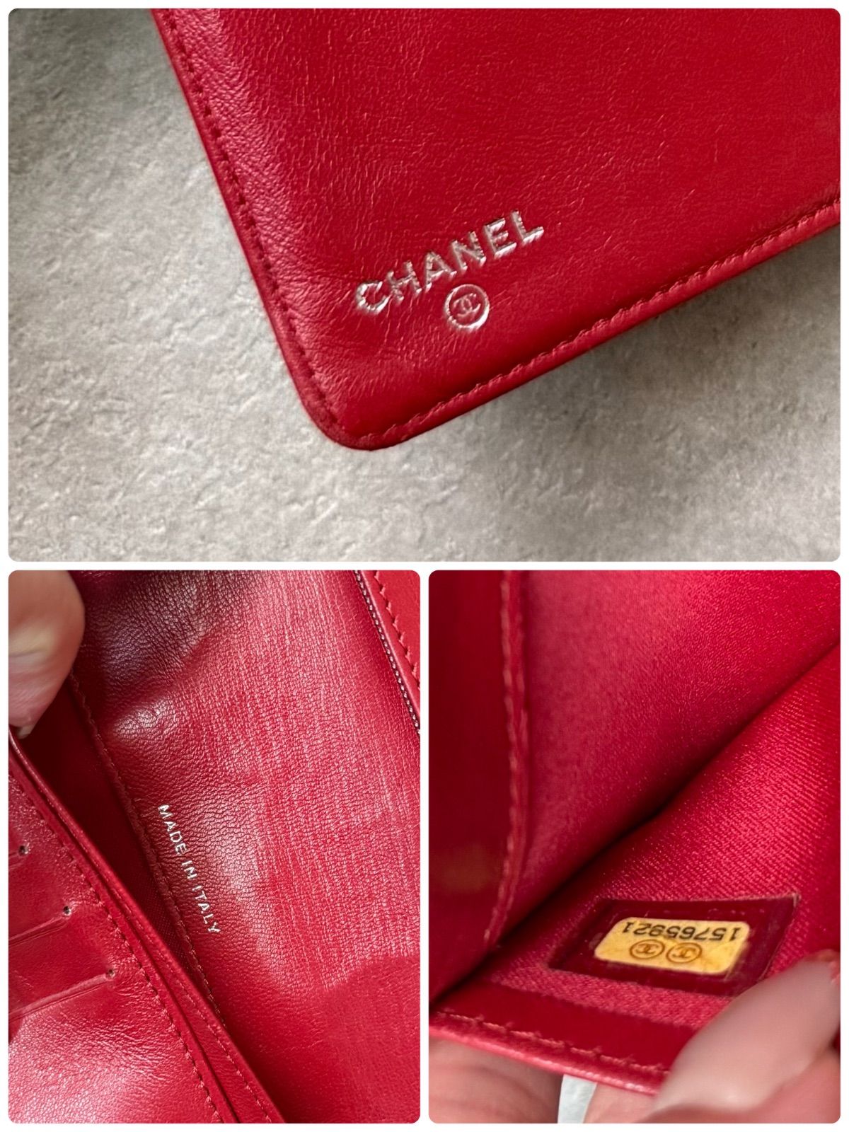 CHANEL シャネル カメリア ココマーク 二つ折り長財布 レザー 赤