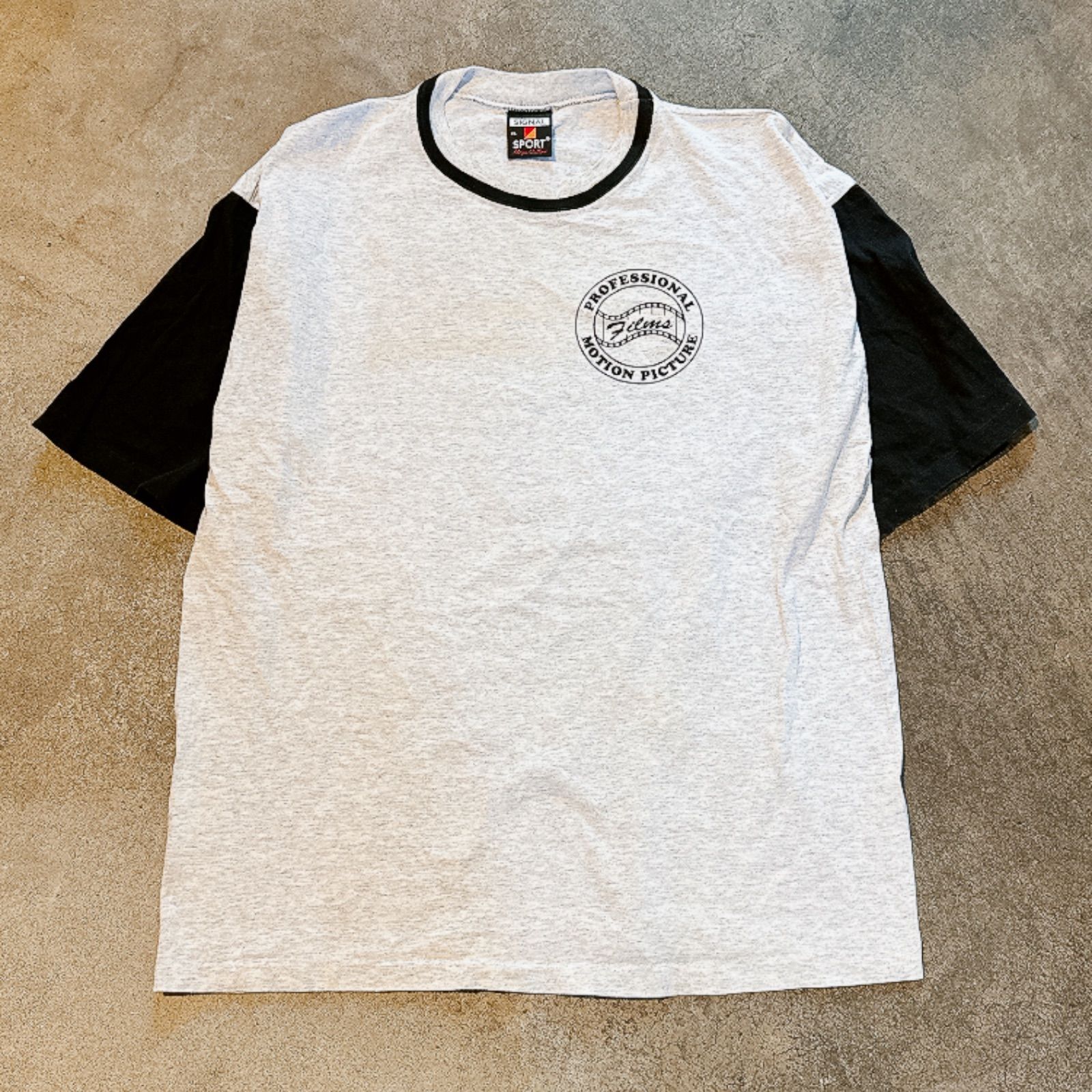 90s USA製 SIGNAL SPORT ISO-9002 リンガーTシャツ XL 企業Tシャツ 地球 飛行機 シングルステッチ