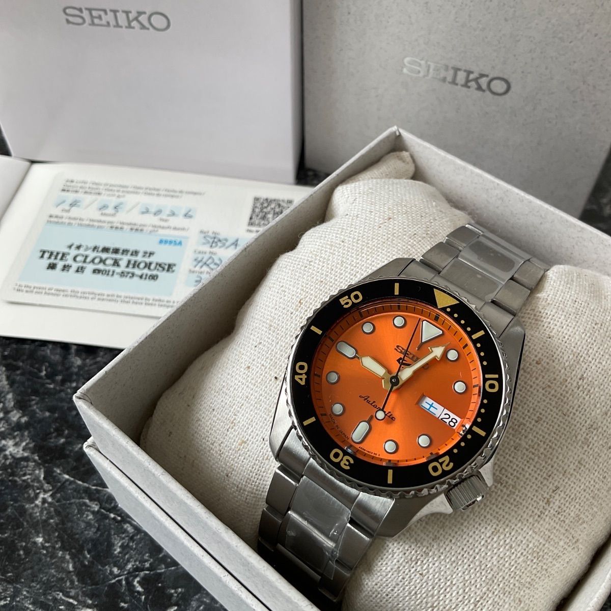 【美品】2026/5月購入 SEIKO 5スポーツ SBSA231 セイコー5 オレンジ文字盤