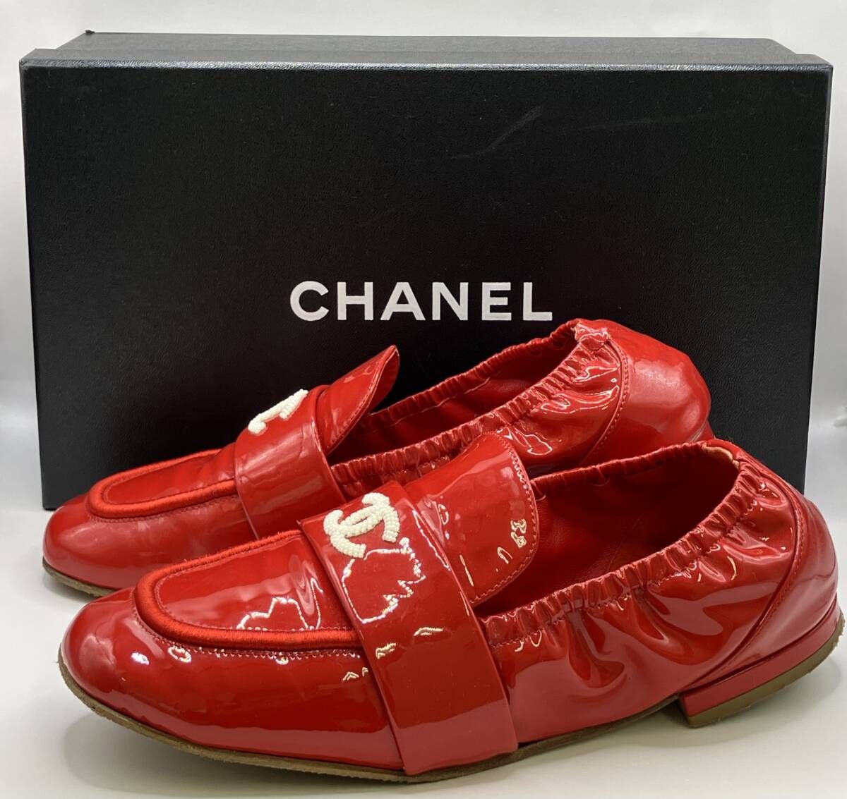箱付き CHANEL シャネル 34344 37C 約23.5cm ローファー 赤