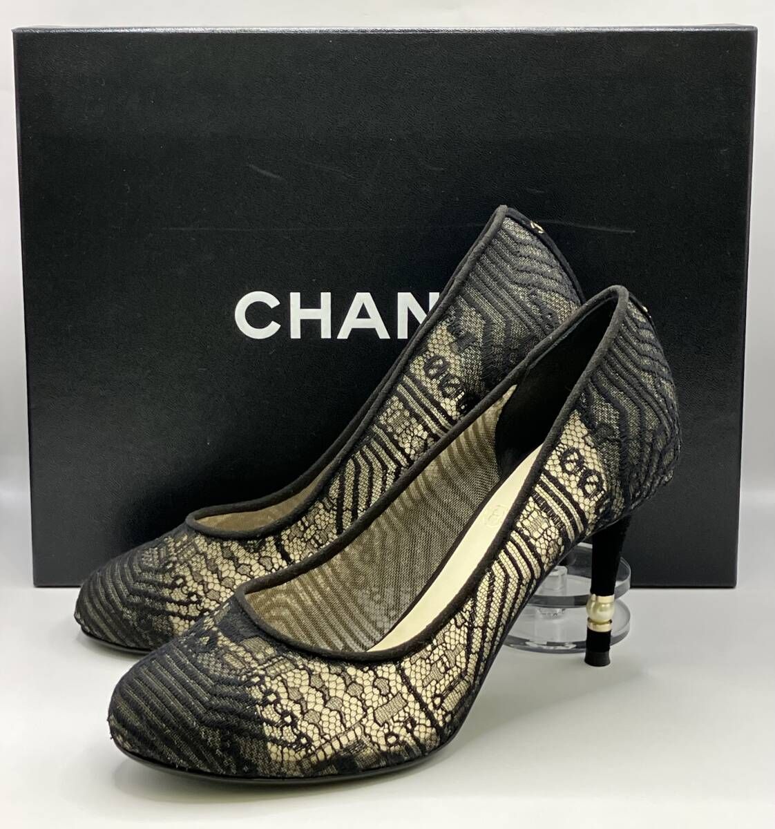 付属品付き CHANEL シャネル 35.5 約22.5cm レース パンプス