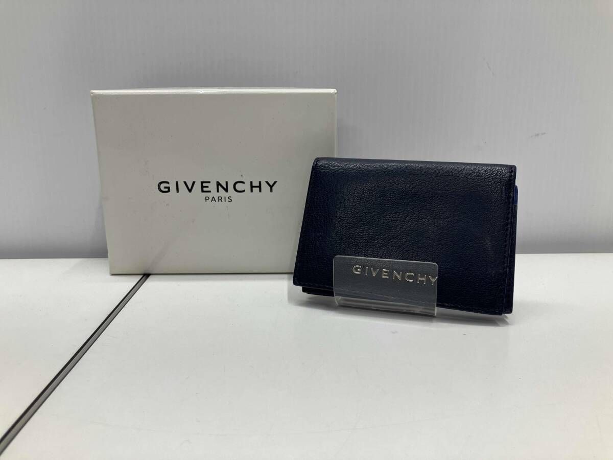 GIVENCHY ジバンシー カードケース 名刺入れ 革 レザーケース ネイビー ロゴ