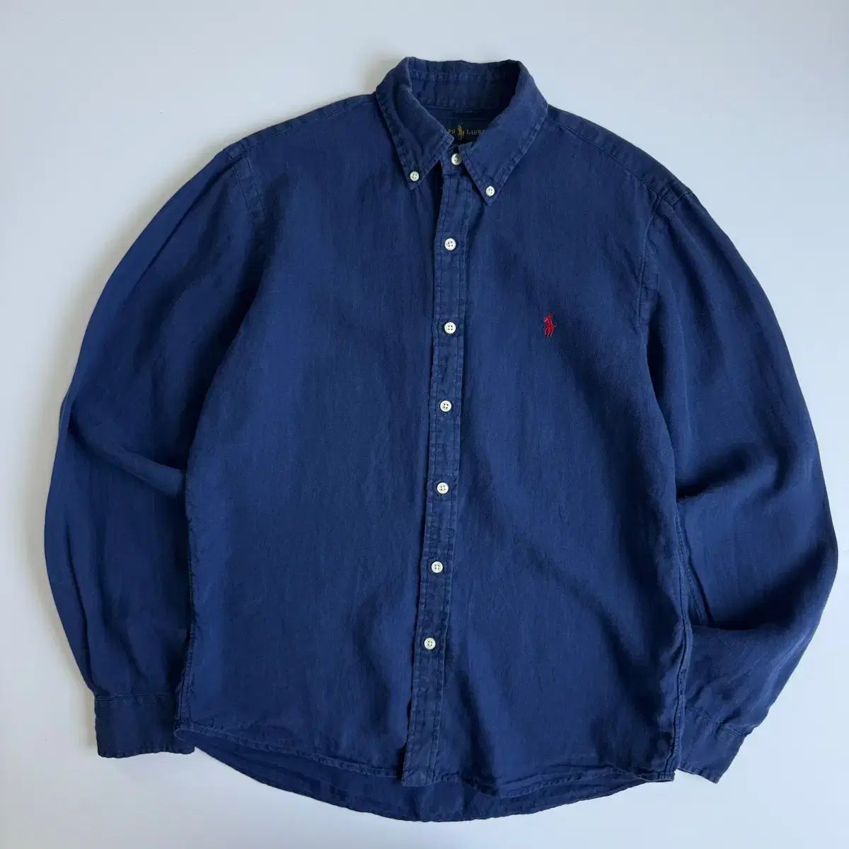 POLO ポロ ラルフローレン 刺繍 リネン ネイビー シャツ