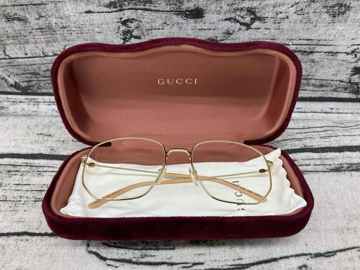 【GUCCI】メガネ／GG0396S／001／56□18-140／TOVDF72320 メガネ 眼鏡 グッチ ゴールド色 めがね 中古