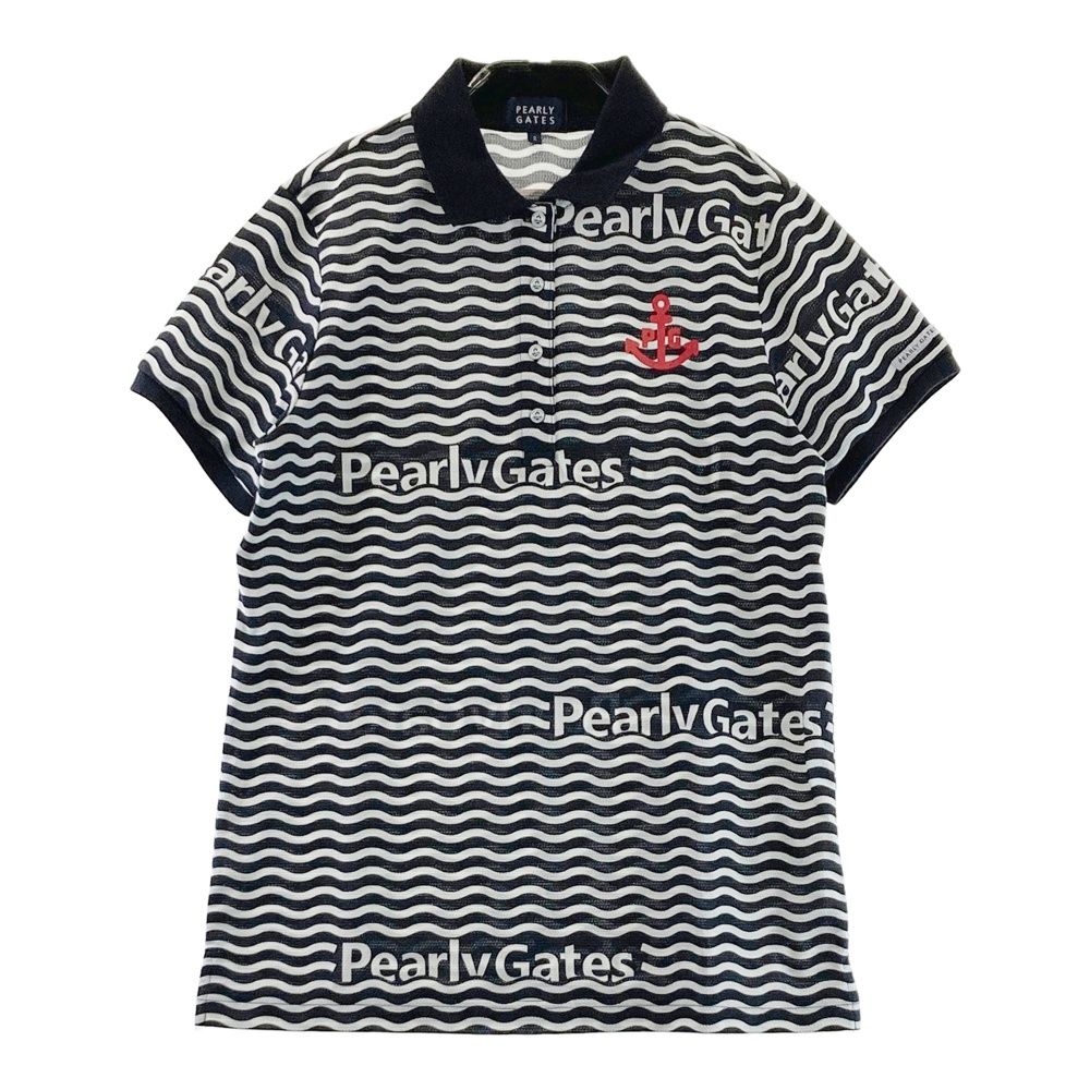 サイズ：2 PEARLY GATES パーリーゲイツ 半袖ポロシャツ ロゴ ボーダー柄 ネイビー系 [240101686869] ゴルフウェア レディース ストスト