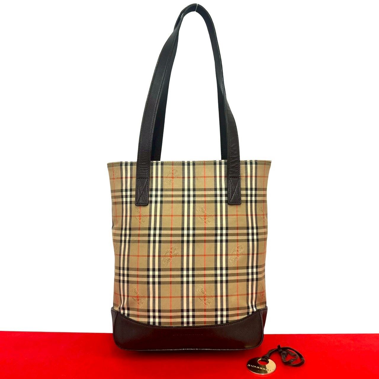極 美品 BURBERRY バーバリー ノバチェック キャンバス レザー トート