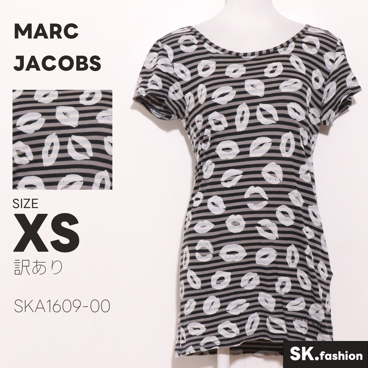 訳あり MARC JACOBS トップス ロングTシャツ 半袖 ボーダー柄 総柄 