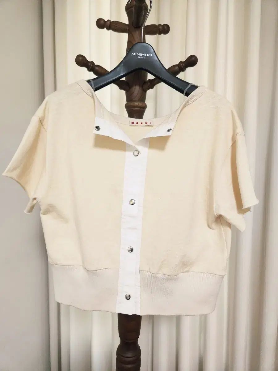 マルニ MARNI スナップ 半袖 スウェット クロップドTシャツ 38 アイボリー イタリア製