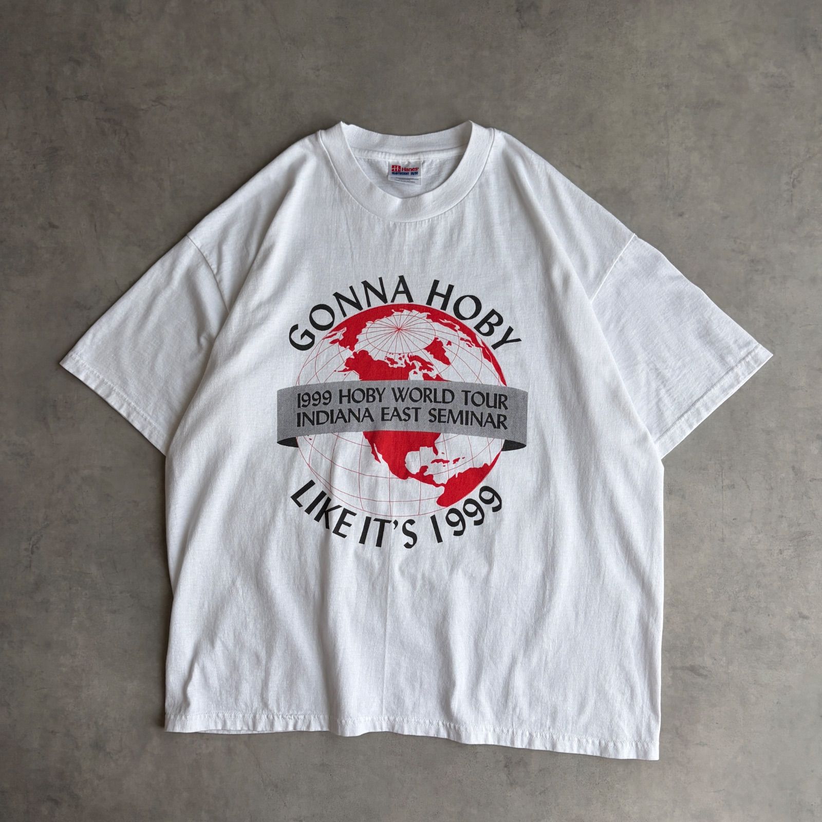 90s/Hanes/半袖Tシャツ/メキシコ製/イベントプリント/バンドツアー風デザイン/地球/ホワイト/jmaple