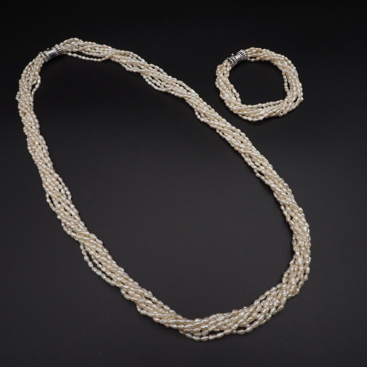 W683 淡水真珠 パール SILVER刻印 ネックレス ブレスレット セット 8連
