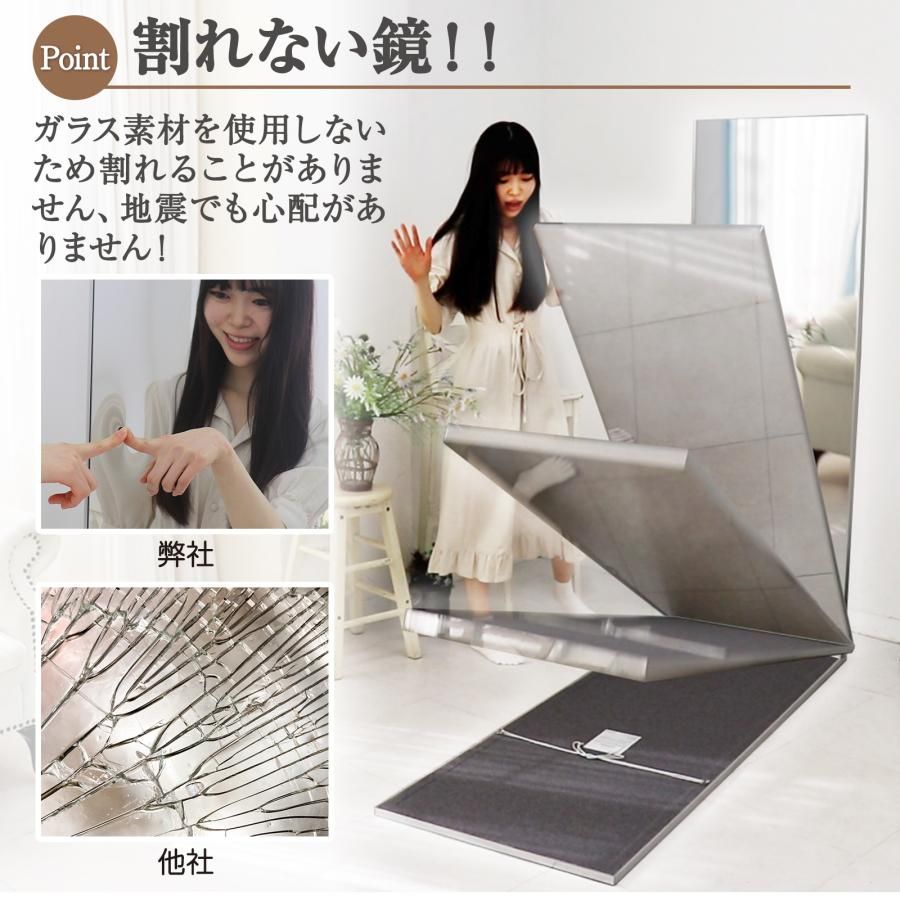 新品・未使用】 軽壁鏡160x80黒+スタンド大 全身鏡 キャスター 割れ