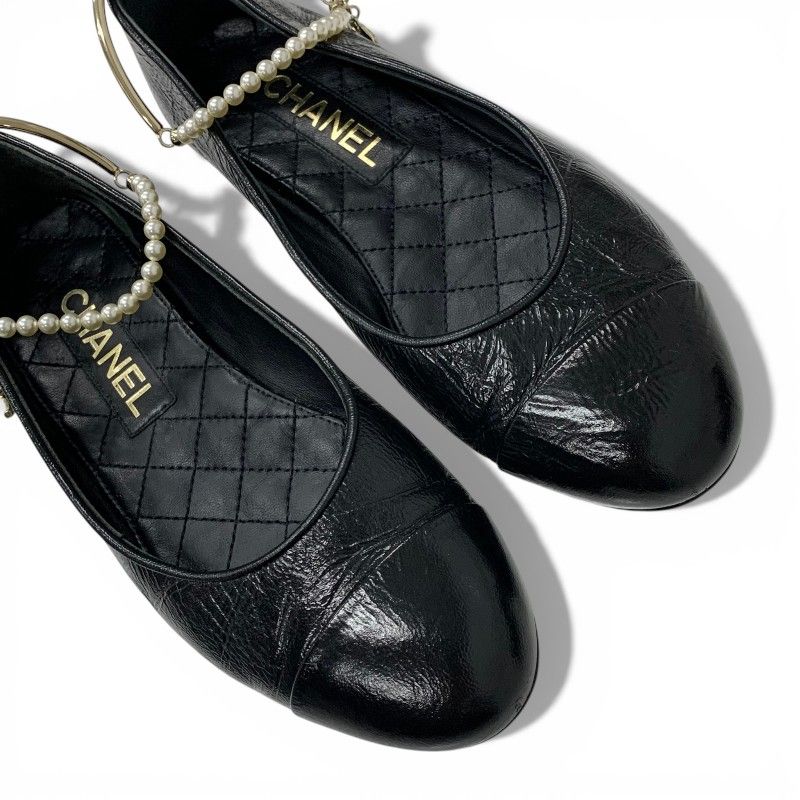 シャネル CHANEL フラットシューズ 靴 シューズ レザー ブラック