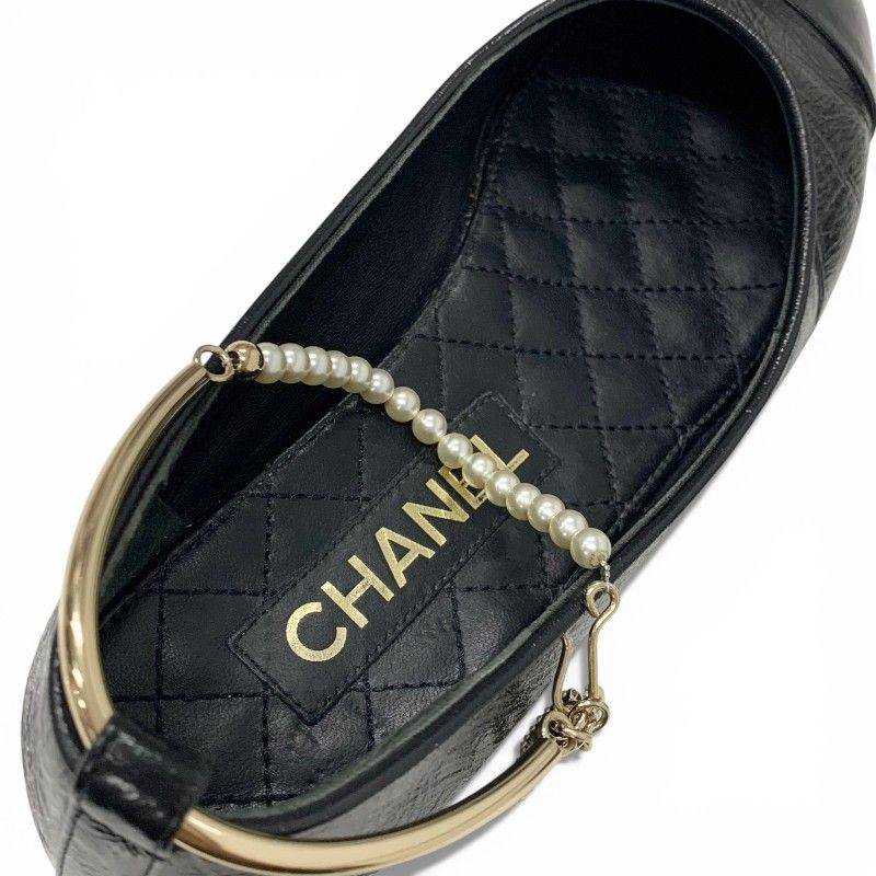 シャネル CHANEL フラットシューズ 靴 シューズ レザー ブラック