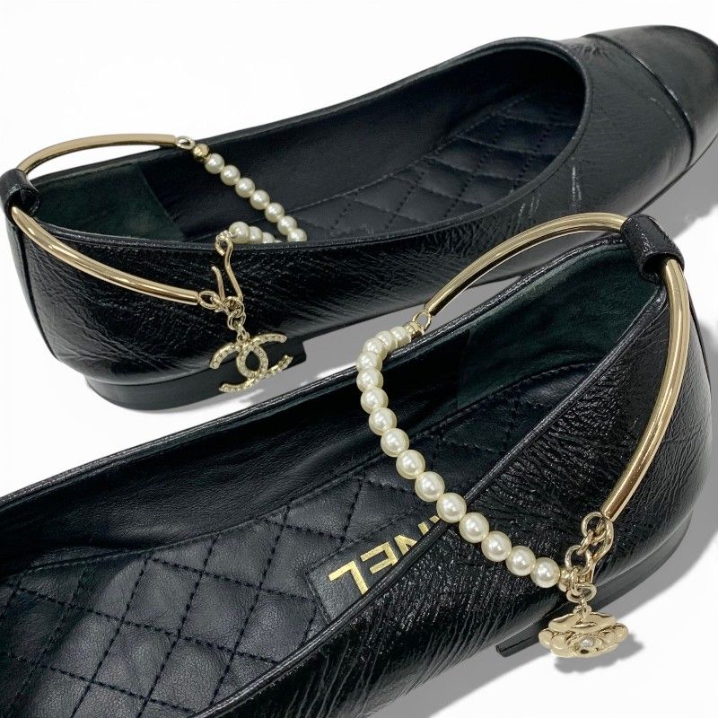 シャネル CHANEL フラットシューズ 靴 シューズ レザー ブラック