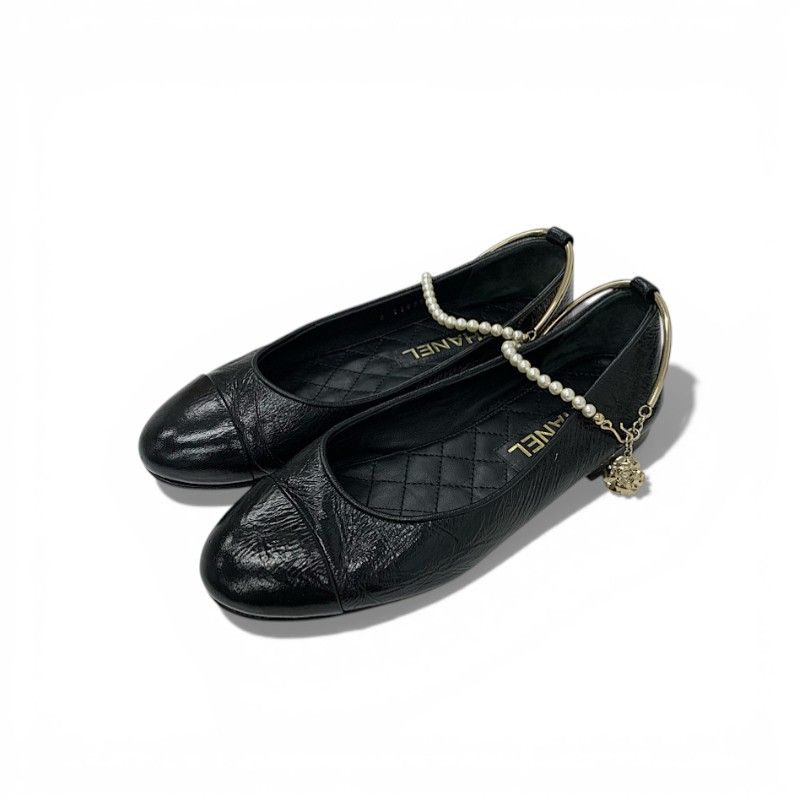 シャネル CHANEL フラットシューズ 靴 シューズ レザー ブラック