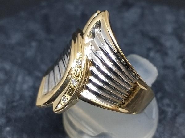 K18 Pt900 コンビ ダイヤモンド デザインリング #16.5 0.02ct 18金 イエローゴールド プラチナ 指輪