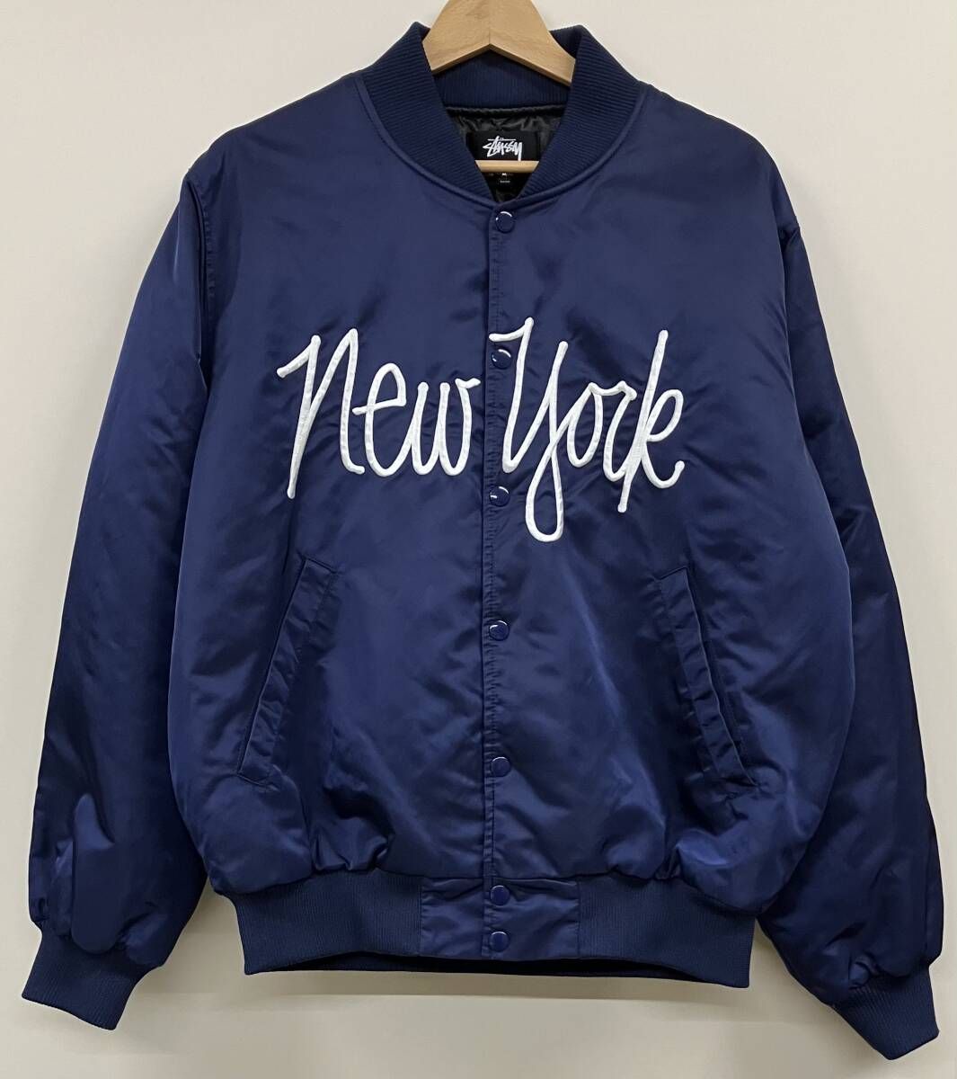 STUSSY/ステューシー スタジャン NY CHAPTER SATIN VARSITY JACKET 青