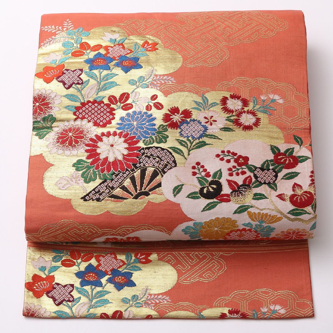 専用帯6836 ●高級 正絹 名古屋仕立て 名古屋帯 乱菊 特価！アンティーク 九寸名古屋帯 Aランク 帯丈312cm 正絹 ポイント柄