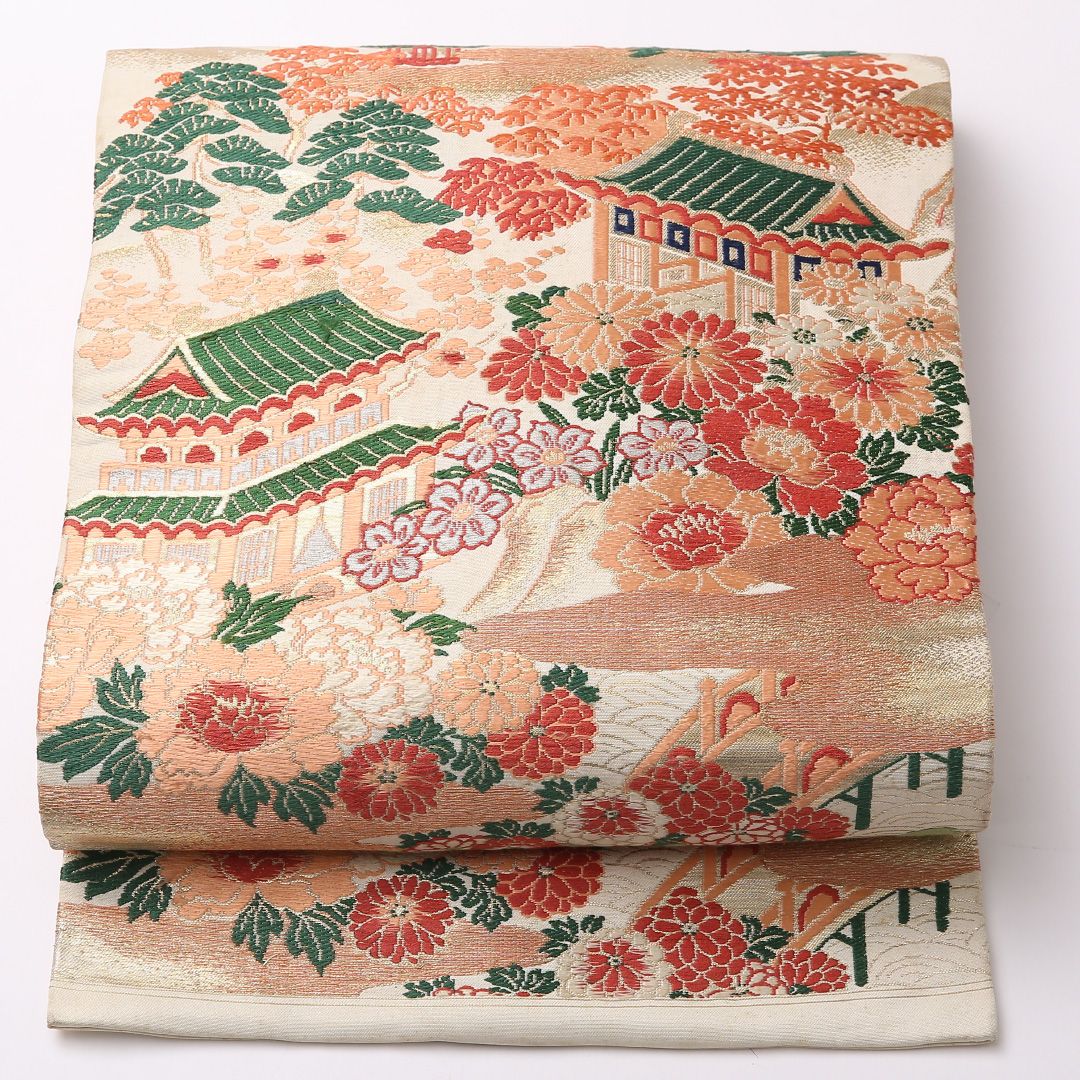 専用帯6836 ●高級 正絹 名古屋仕立て 名古屋帯 乱菊 特価！アンティーク 九寸名古屋帯 Cランク 帯丈317cm 正絹 六通 名古屋