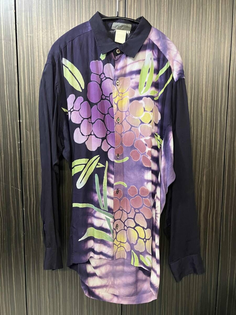 95ss YOHJI YAMAMOTO POUR HOMME rayon shirt 花柄染色レーヨンシャツ Mサイズ パープル ヨウジヤマモトプールオム