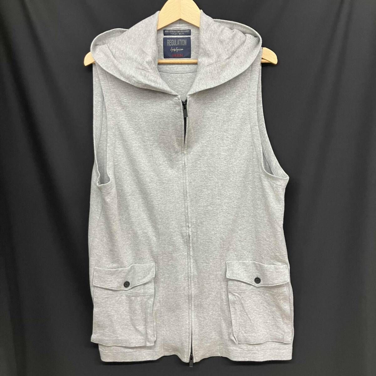 24ss YOHJI YAMAMOTO POUR HOMME REGULATION COTTON SMOOTH RE ZIP VEST HS-T56-082 サイズ3 グレー ヨウジヤマモトプールオム