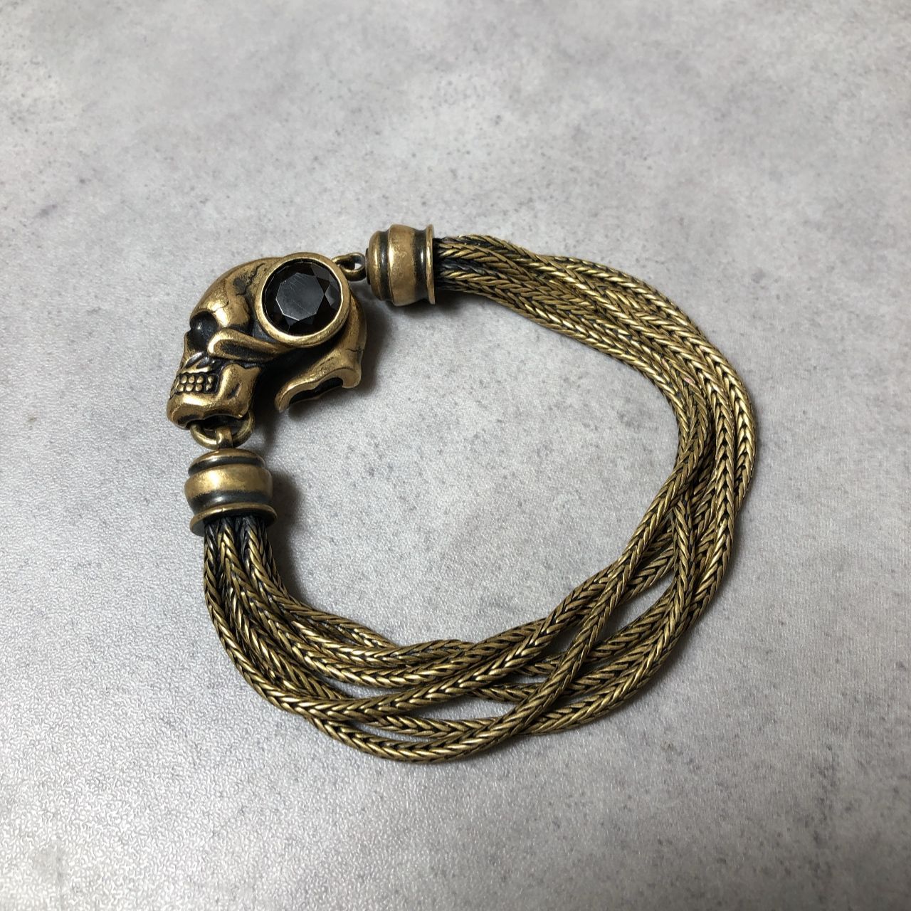 PQ380◇AQUA SILVER : スカルデザイン ブレスレット◇BRASS アクアシルバー
