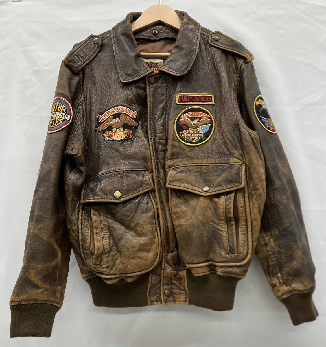 HARLEY DAVIDSON ハーレーダビッドソン　K1-110 レザージャケット　革ジャン 羊革　ワッペン　ブラウン サイズ38