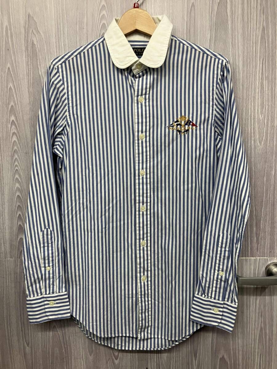 POLO RALPH LAUREN / ポロラルフローレン 長袖シャツ 丸襟 エンブレム刺繍シャツ ブルーストライプ サイズXS