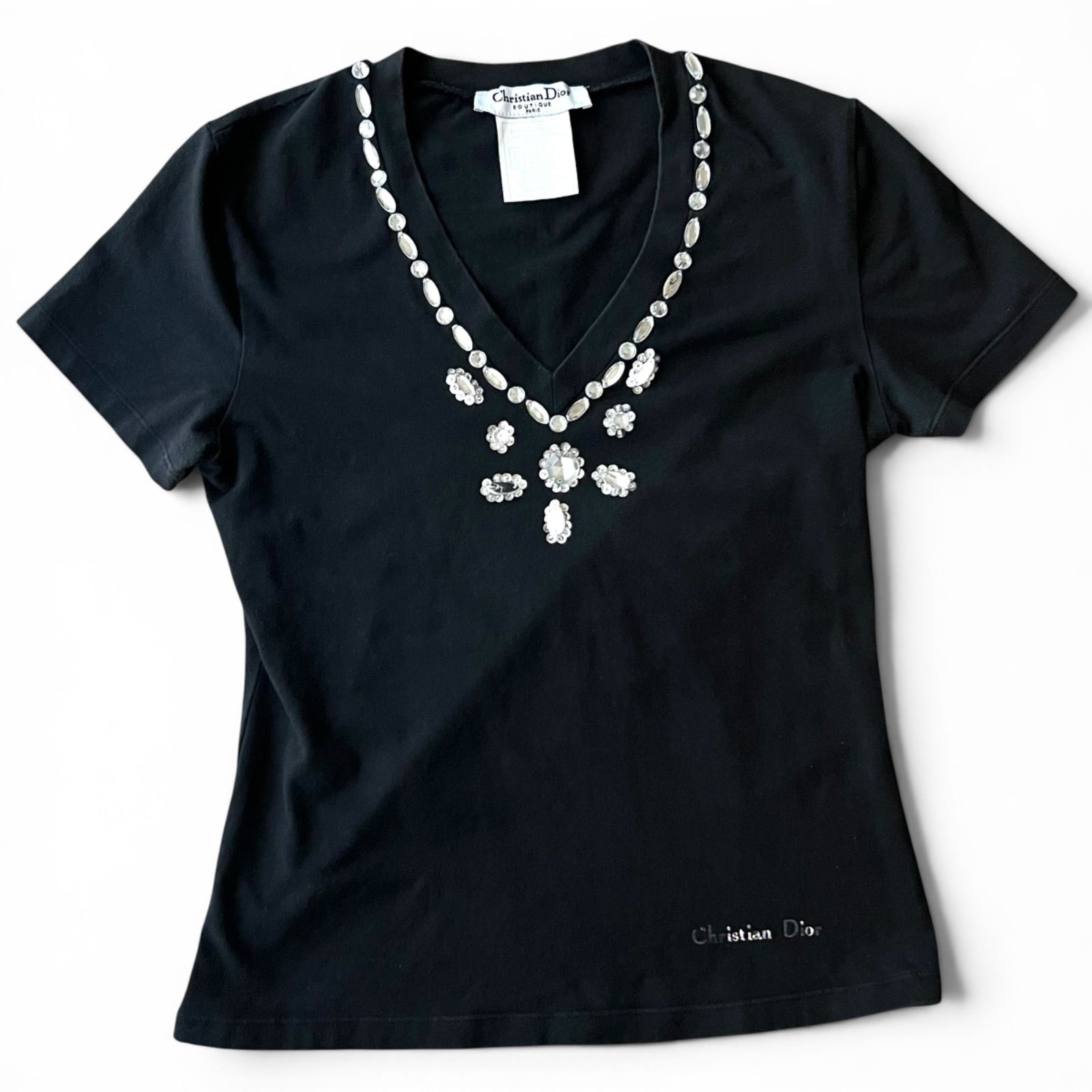 Christian Dior (クリスチャンディオール) 半袖Tシャツ ティーシャツ 黒 ブラック ビジュー 装飾 42 USA10 M相当