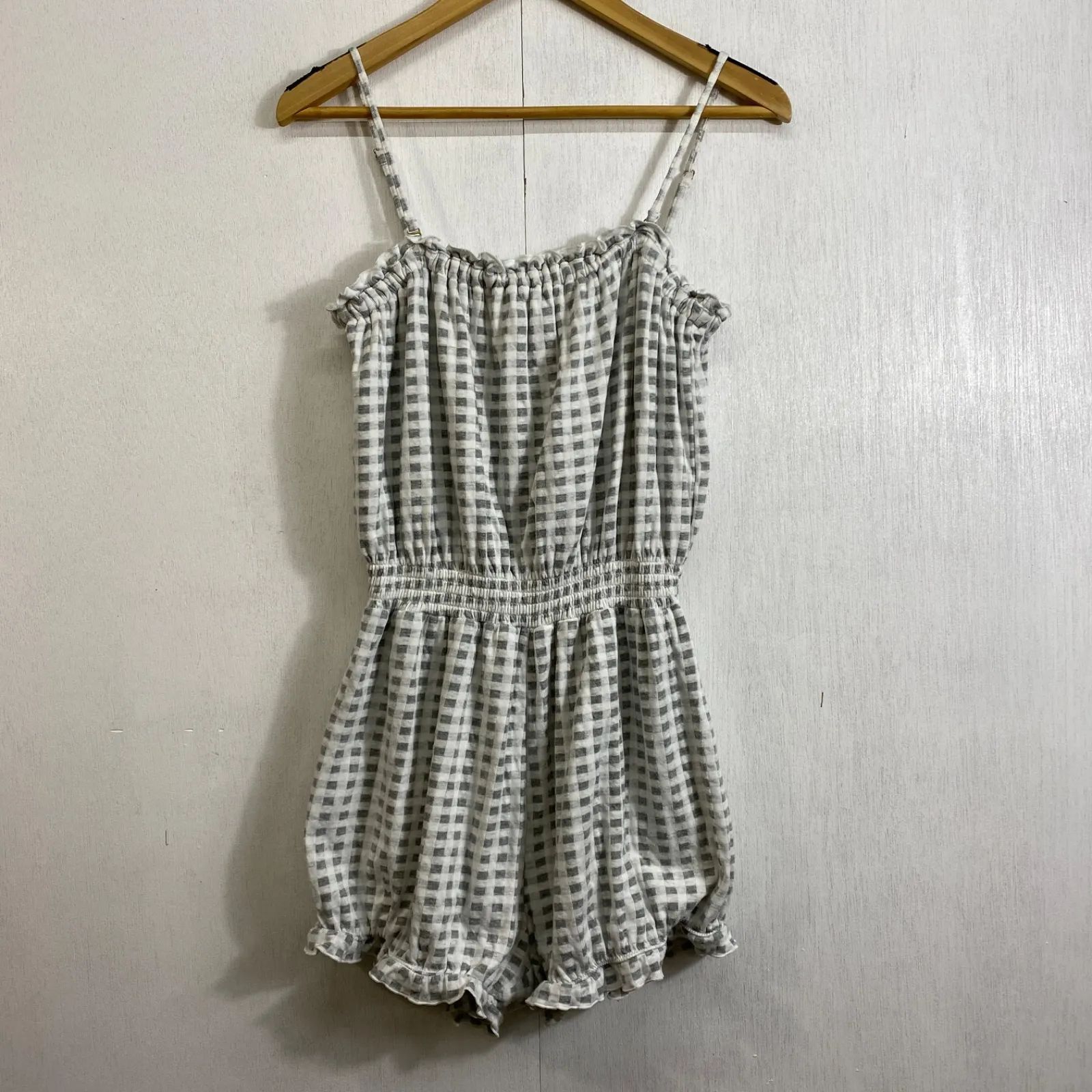 Gelato Pique Gelato Pique Gingham Plaid Room Wear Camisole All In One Room Wear Gray White F E396