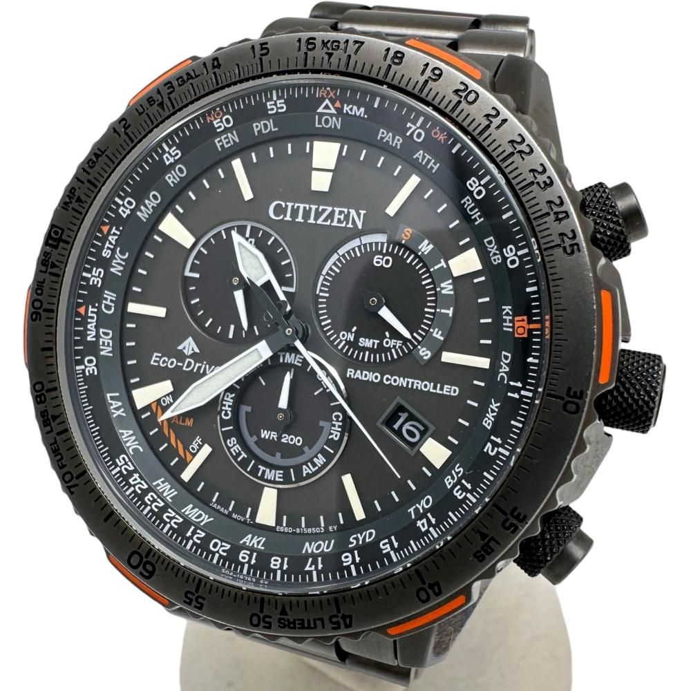 【CITIZEN/シチズン】E660-S115451 腕時計 ステンレススチール/ブラックメッキ ソーラー電波 ブラック文字盤/ブラックベルト メンズ 【中古】【真子質店】【GD】