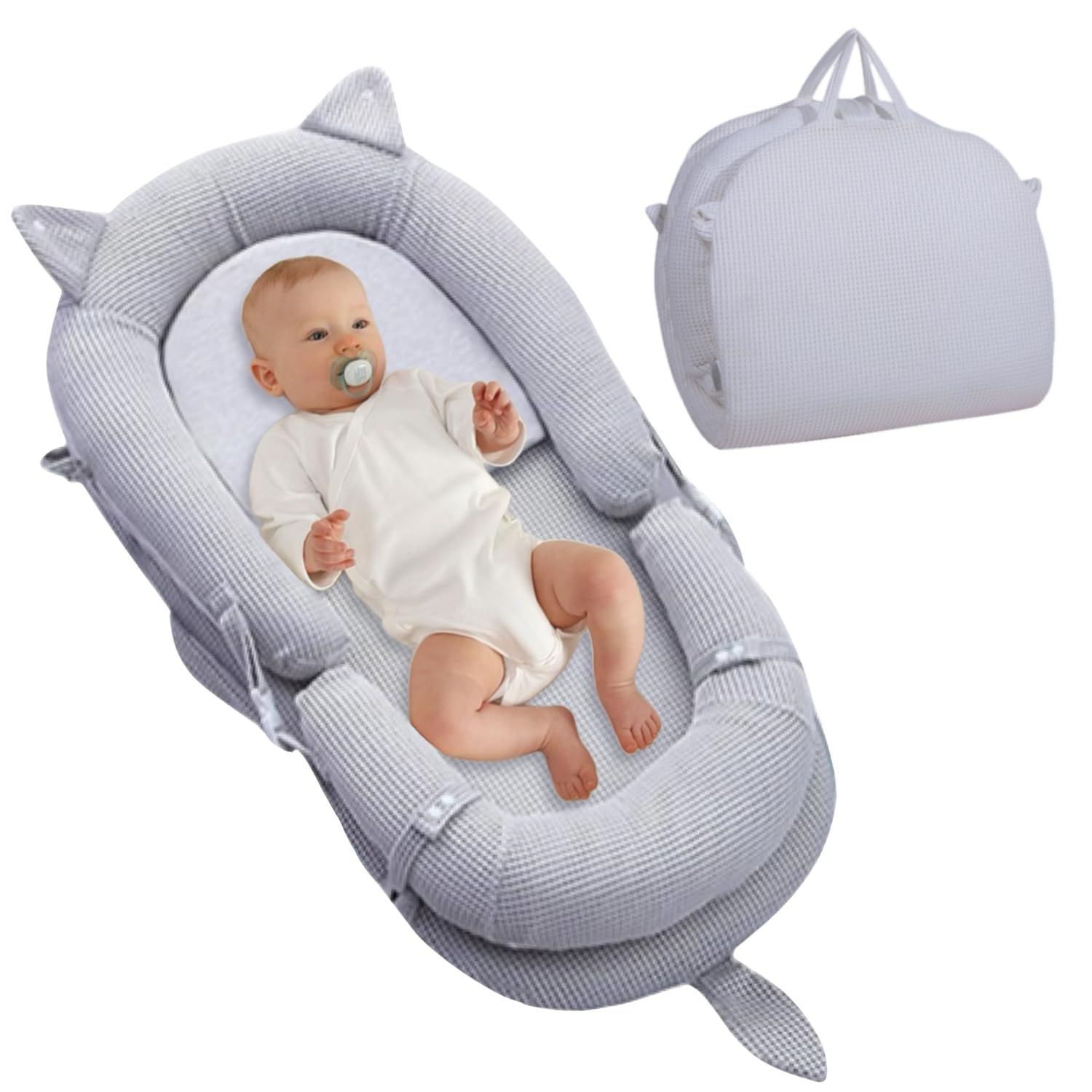 enne. ベッドインベッド 赤ちゃん 持ち運び 新生児 ベビーベッド 洗える 安全仕様 (単品, Grey)pms c3a1a50f