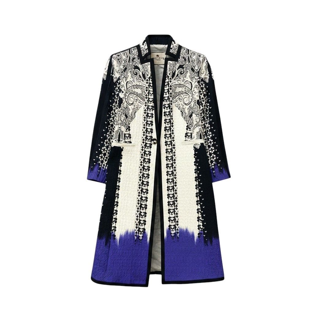 29e18 ETRO エトロ ロングコート コートジャケット ペイズリー柄 イタリア製 141-15000-449.0 42サイズ ホワイト ネイビー レディース 女性用t18r