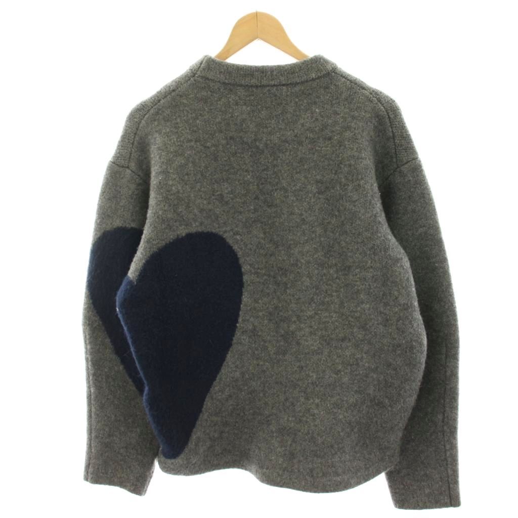 NKNIT ハートパターンニット グレー×ネイビー ンニット NKNIT クルーネックハートニットプルオーバー セーター 長袖