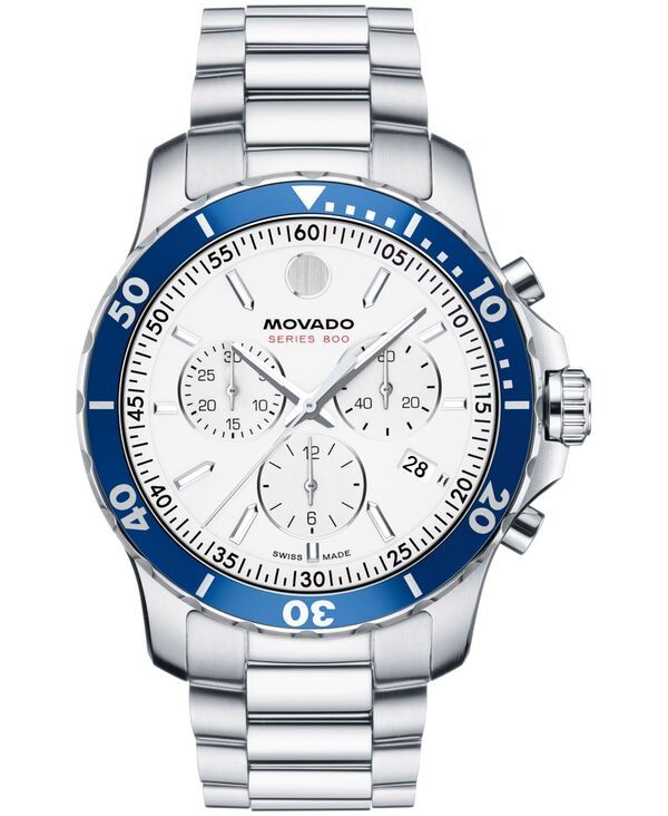 モバド メンズ アクセサリー 腕時計 Tシャツ Movado Mens Series 800 Swiss Quartz Chrono Performance Stainless Steel Watch 42mm Silvertone シルバー