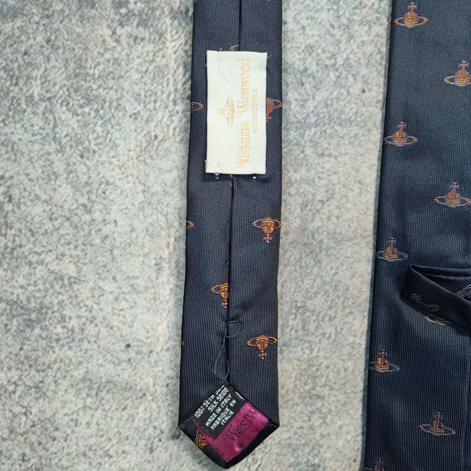 90s Vivienne Westwood ネクタイ オーブ 総柄 シルク 紺 ネイビー