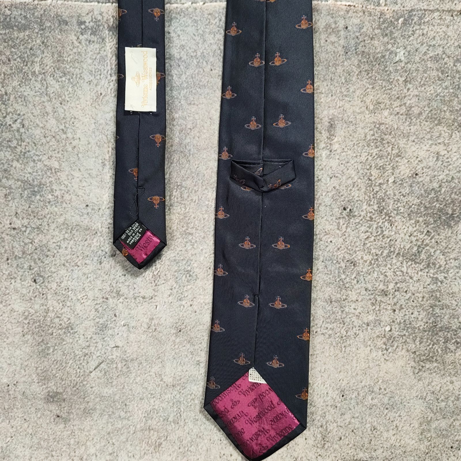90s Vivienne Westwood ネクタイ オーブ 総柄 シルク 紺 ネイビー