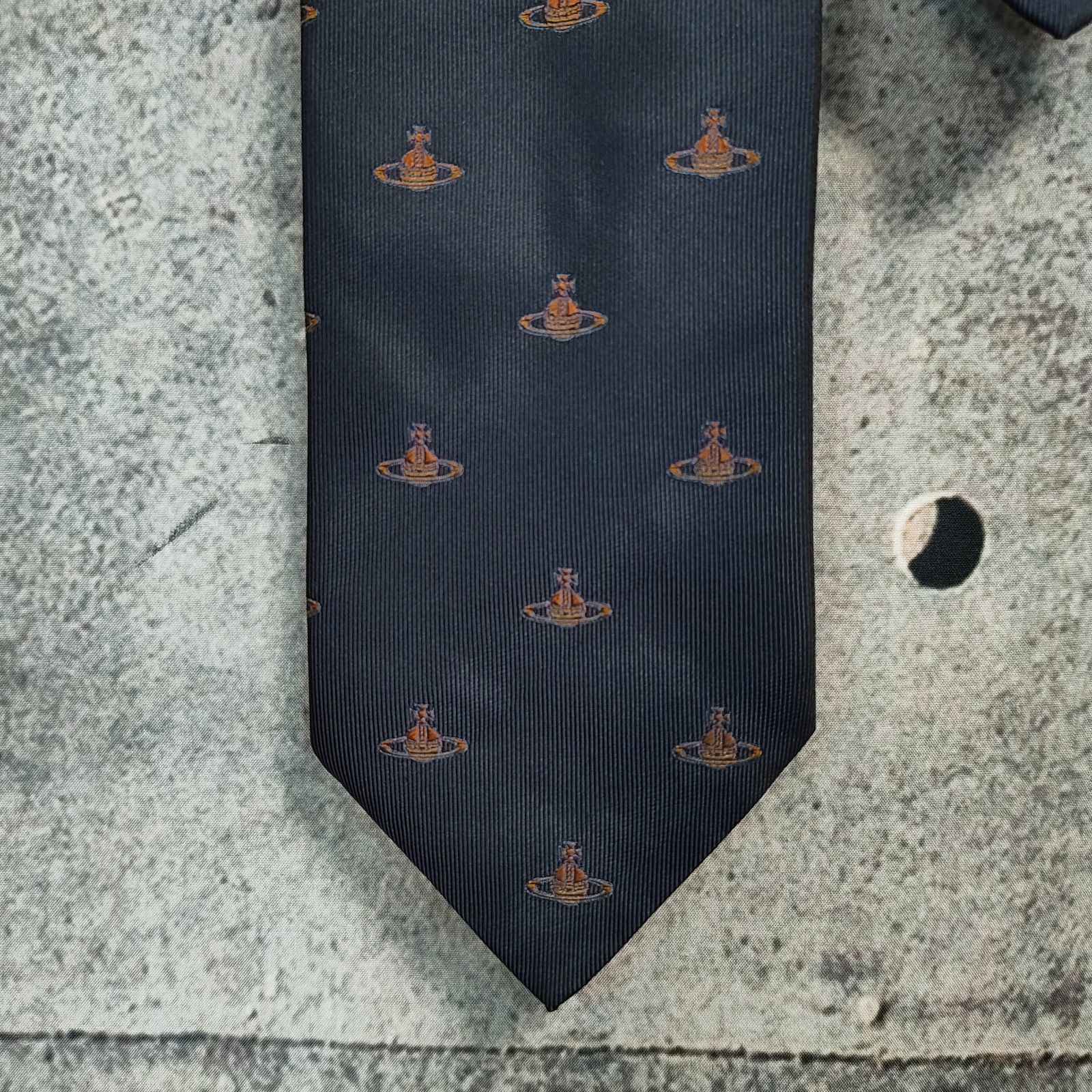 90s Vivienne Westwood ネクタイ オーブ 総柄 シルク 紺 ネイビー