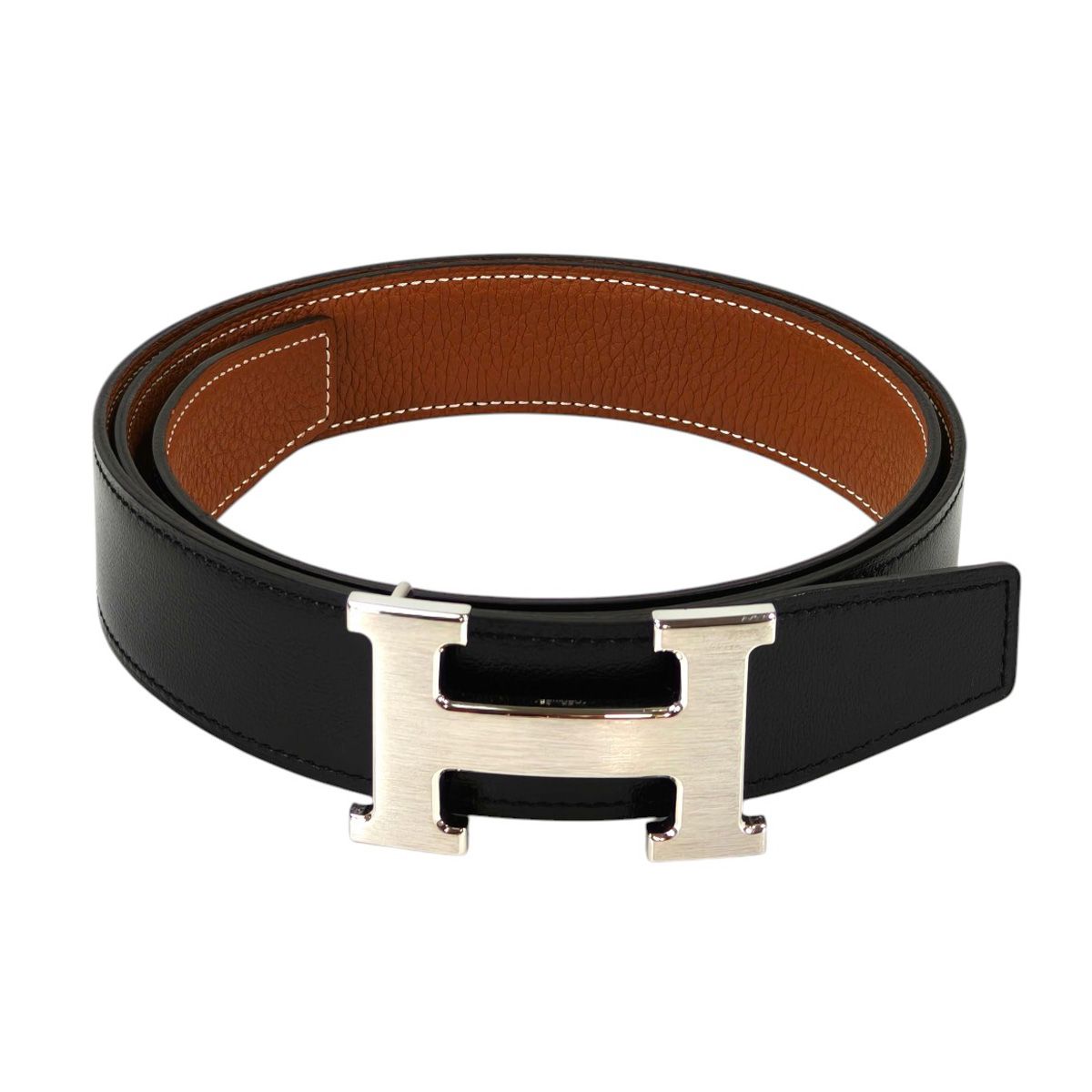 HERMES エルメス Hベルト リバーシブル W刻印 ブラック×シルバー 管理番号:11378