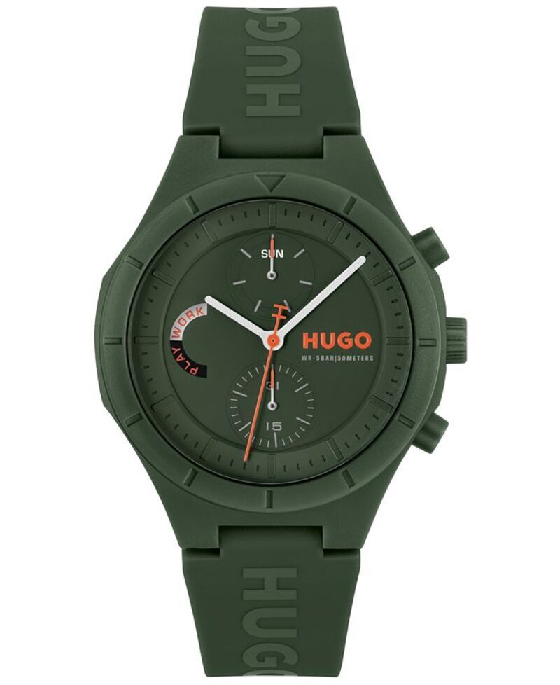 ヒューゴボス メンズ アクセサリー 腕時計 Hugo Boss Mens Lit Multi Quartz Multifunction Green Silicone Watch 44mm Black ブラック