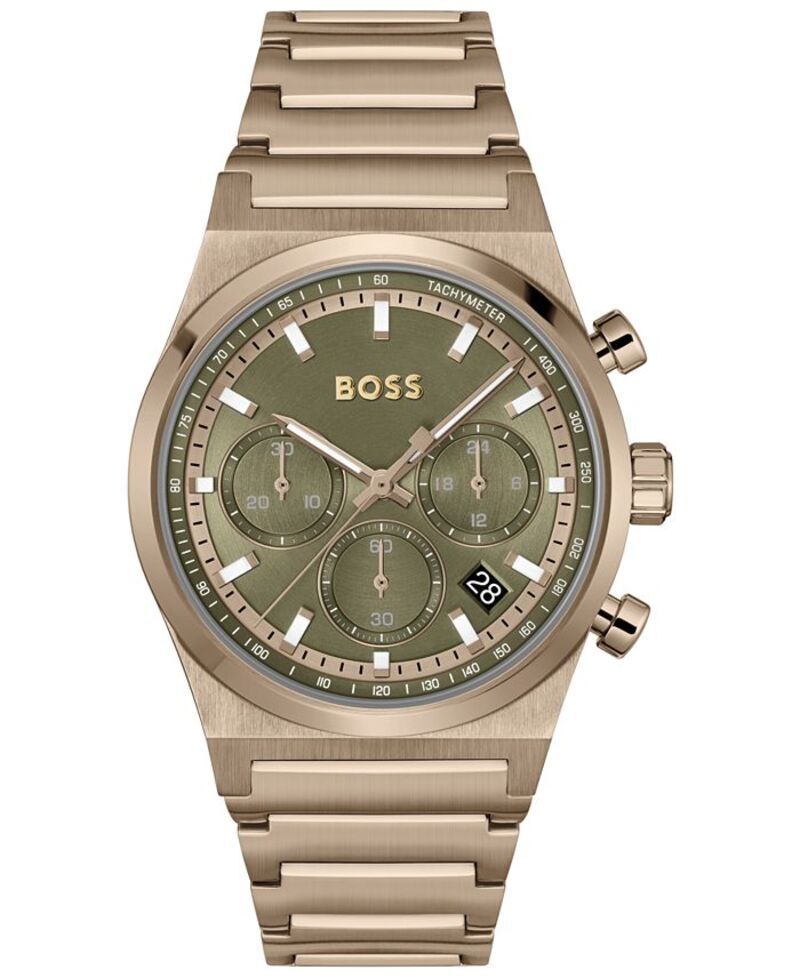 ヒューゴボス メンズ アクセサリー 腕時計 Tシャツ Hugo Boss Mens Candor Quartz Chronograph Ionic Plated Beige GoldTone StainlessSteel Watch 41mm Goldtone