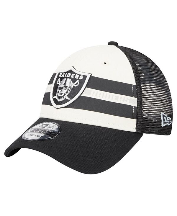 ニューエラ メンズ アクセサリー 帽子 New Era Mens Cream Black Las Vegas Raiders Team Stripe Trucker 9FORTY Snapback Hat Cream Black クリーム
