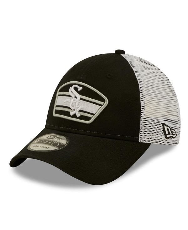 ニューエラ メンズ アクセサリー 帽子 ロゴ New Era Mens Black White Chicago White Sox Logo Patch 9FORTY Trucker Snapback Hat Black White ホワイト