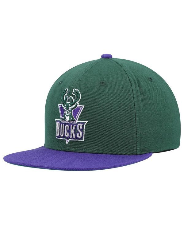 ミッチェルネス メンズ アクセサリー 帽子 Mitchell Ness Mens Green and Purple Milwaukee Bucks Hardwood Classics Team TwoTone 20 Snapback Hat Green Pur