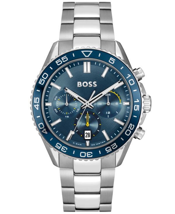 ヒューゴボス メンズ アクセサリー 腕時計 Tシャツ Hugo Boss Mens Runner Quartz Chrono SilverTone Stainless Steel Watch 44mm Stainless Steel シルバー