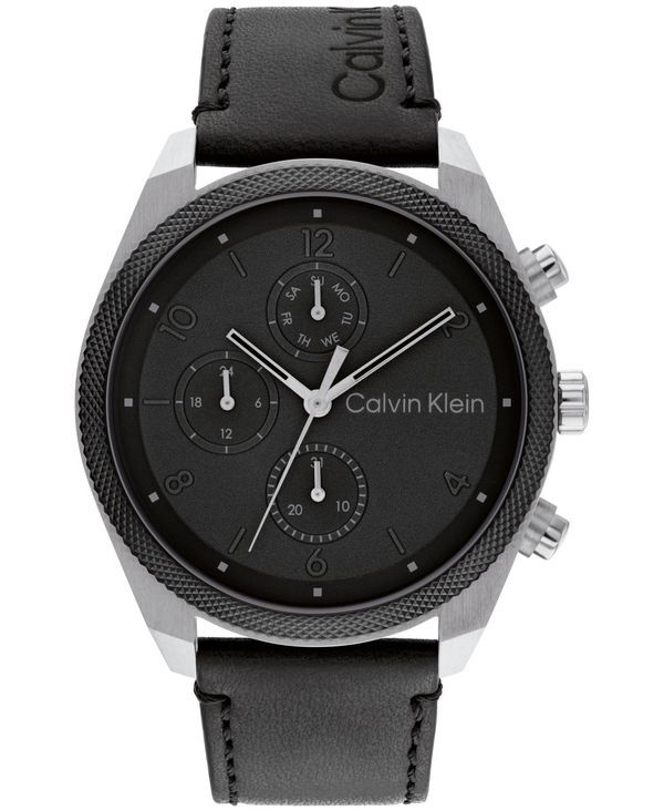 カルバンクライン メンズ アクセサリー 腕時計 レザー Calvin Klein Mens Multifunction Black Leather Strap Watch 44mm Black ブラック
