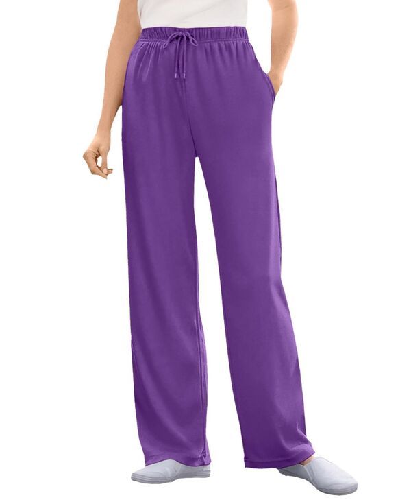 ウーマン ウィズイン レディース ボトムス カジュアルパンツ ストレート プラスサイズ トール ニット Woman Within Womens Plus Size Tall Sport Knit Straight Leg Pant Purple orchid