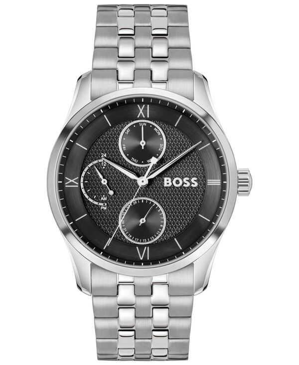 ヒューゴボス メンズ アクセサリー 腕時計 Tシャツ Hugo Boss Mens Principle Master Quartz Multifunction Stainless Steel Watch 41mm Silvertone シルバー
