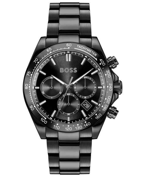 ヒューゴボス メンズ アクセサリー 腕時計 Tシャツ Hugo Boss Mens Hero 20 Quartz Fashion Chrono Ionic Plated Black Steel Watch 44mm Black ブラック